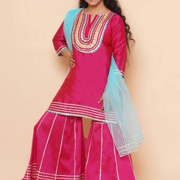 Modish Couture Girls Yoke Design Regular Gotta Patti Kurta With Sharara & Dupatta-image-34