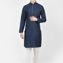 SG LEMAN Woven Design Mandarin Collar Regular Kurta with Pyjamas-5
