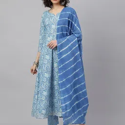 KALINI Floral Printed Anarkali Pure Cotton Kurta with Trousers & Dupatta-picture-50