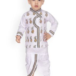 PK HUB Boys Ethnic Motifs Printed Regular Mirror Work Pure Cotton Kurta with Dhoti Pants-35