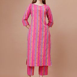 Hinayat Fashion Striped Round Neck Kurta & Trousers-36