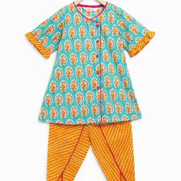 Campana Girls Ethnic Motifs Printed Angrakha Pure Cotton Kurta with Dhoti Pants-image-80