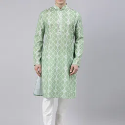 TheEthnic.Co Tie & Dyed Mandarin Collar Pure Cotton Kurta With Trousers-image-84