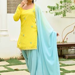 Lavanya The Label Floral Embroidered Square Neck Kurta with Patiala & Dupatta-image-25