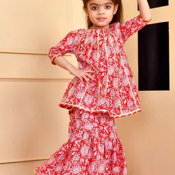 Rangpur Girls Floral Printed Gotta Patti Pure Cotton Kurta with Sharara-image-8