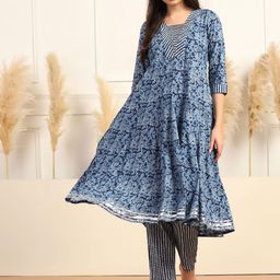 Sangria Floral Printed Pure Cotton A-Line Kurta & Trouser Set-33