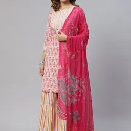 KALINI Women Floral Printed Gotta Patti Pure Cotton Kurta With Sharara & Dupatta-picture-29