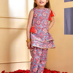 Rangpur Girls Floral Printed Layered Gotta Patti Pure Cotton Kurti with Dhoti Pants-image-49