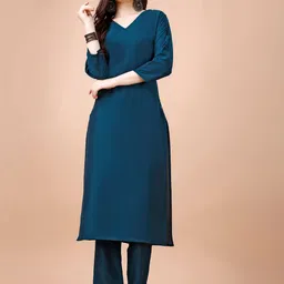 MOJILAA V Neck Regular Straight Kurta With Trousers-picture-44