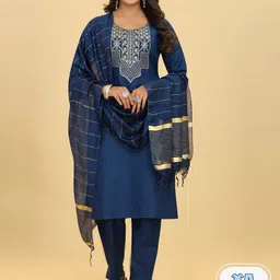 Riti Ethnic Motifs Embroidered Straight Sequinned Kurta With Trousers & With Dupatta-picture-19