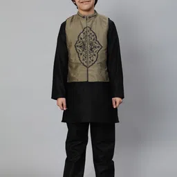 Aks Kids Boys Regular Kurta With Pyjamas & Embroidered Nehru Jacket-picture-56