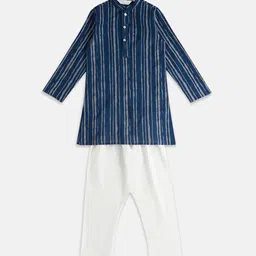 indus route by Pantaloons Boys Striped Mandarin Collar Pure Cotton Kurta with Pyjamas-picture-13