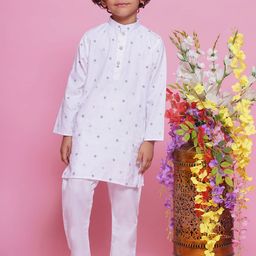 Little Bansi Boys Embroidered Mandarin Collar Pure Cotton Kurta with Pyjamas-53