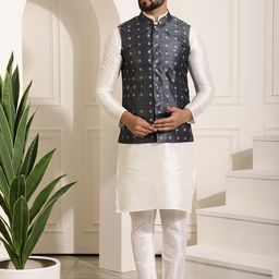 SOJANYA Mandarin Collar Regular Kurta & Churidar With Nehru Jacket-picture-9