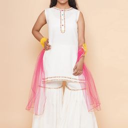 Modish Couture Girls Gotta Patti Kurta With Sharara & With Dupatta-image-114