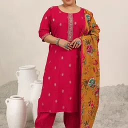 EXTRA LOVE BY LIBAS Plus Size Ethnic Motifs Printed Sequinned Kurta With Salwar & Dupatta-picture-0