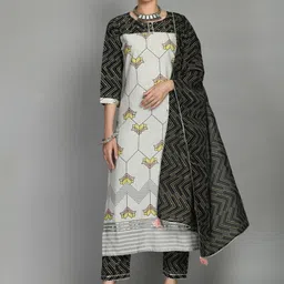 DOISA Geometric Printed Regular Gotta Patti Pure Cotton Kurta with Trousers & Dupatta-12