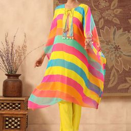 GILLORI Georgette Colourblocked Tie Up Neck Gotta Patti Kurta with Trousers-picture-47