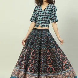 Biba Ethnic Motifs Printed V-Neck Top & Skirt-picture-55