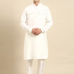 TheEthnic.Co Mandarin Collar Pure Cotton Pathani Kurta  With Pyjamas-image-63