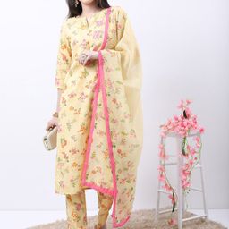 Vishudh Floral Printed Regular Kurta with Trousers & With Dupatta-1