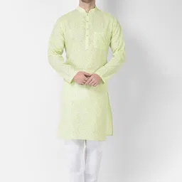SG LEMAN Men Sea Green Floral Printed Pure Cotton Kurta with Trouser-image-59