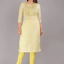 KALINI Ethnic Motifs Printed Mirror Work Pure Cotton Kurta with Trousers-image-62