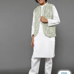 Aks Kids Boys Regular Kurta & Trousers With Embroidered Nehru Jacket-50