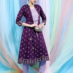 Vishudh Women Ethnic Motifs Printed Empire Kurta with Trousers & Jacket-49