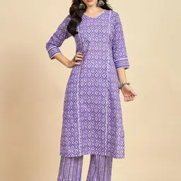 Azira Ethnic Motifs Printed V-Neck Regular Pure Cotton Straight Kurta With Palazzos-40