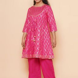 Modish Couture Girls Geometric Printed Empire Gotta Patti Kurta With Palazzos-image-26