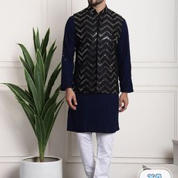 SOJANYA Ethnic Motifs Sequinned Embroidered Pure Cotton Kurta With Churidar & Nehru Jacket-picture-29