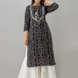 HERE&NOW Black Bandhani Printed Gotta Patti Kurta with Sharara-picture-18