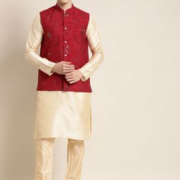 SOJANYA Manadrin Collar Kurta with Pyjamas & Nehru Jacket-picture-22