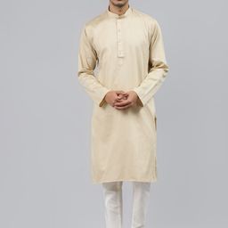 MANQ Men Beige Pure Cotton Kurta with Pyjamas-image-14