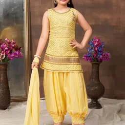 BAESD Girls Ethnic Motifs Embroidered Round Neck Straight Kurta with Salwar & Dupatta-image-53