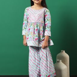 Readiprint Fashions Girls Floral Printed Empire Gotta Patti Pure Cotton Kurti with Sharara-picture-12