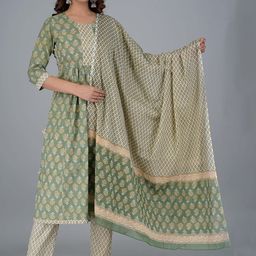 JAIPURI COLLECTION Ethnic Motifs Printed Pure Cotton Kurta with Trousers & With Dupatta-12