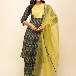 FIORRA Ethnic Motifs Printed Pure Cotton Gotta Patti Kurta With Palazzo & Dupatta-picture-12