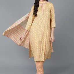 AHIKA Ethnic Motifs Printed Pure Cotton Kurta With Trousers & Dupatta-38
