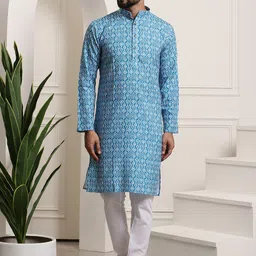 SOJANYA Ethnic Motifs Printed Mandarin Collar Pure Cotton Straight Kurta With Churidar-image-56