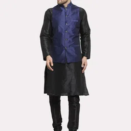 Kaifoo Men Black Layered Kurta Set With Nehru Jacket-picture-1