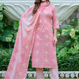 VIBE VISION Women Floral Printed Regular Kurta with Trousers & With Dupatta-picture-45
