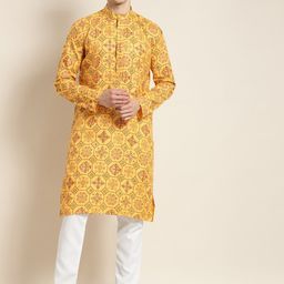 SOJANYA Ethnic Motifs Printed Mandarin Collar Kurta With Pyjama-picture-31