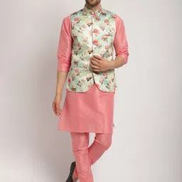 Kaifoo Floral Printed Regular Kurta & Churidar With Nehru Jacket-6