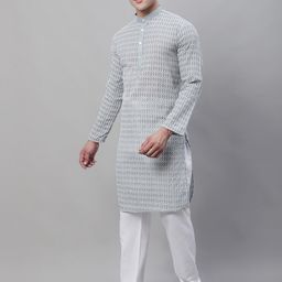 SOJANYA Geometric Embroidered Regular Pure Cotton Kurta With Churidar-image-7