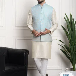 SOJANYA Striped Regular Kurta with Churidar & Woven Design Nehru Jacket-8