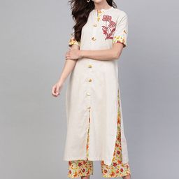 Pannkh Women Floral Embroidered Pure Cotton Kurta With Palazzos-picture-16