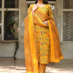 KALINI Floral Printed Pure Cotton Kurta With Trousers & Dupatta-28