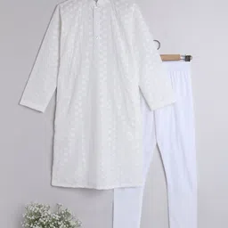 BAESD Boys Ethnic Motifs Embroidered Regular Pure Cotton Kurta With Churidar-image-47
